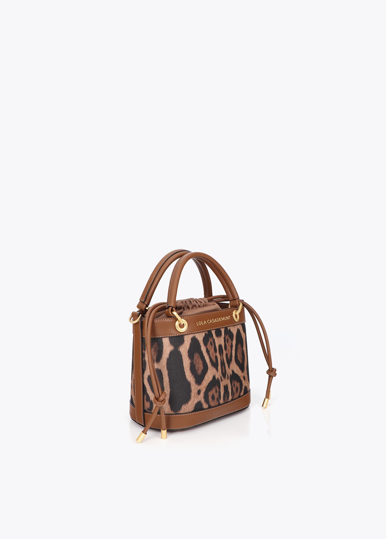 lf2604016-Combined bucket bag with leather effect and animal print-Brown-Black