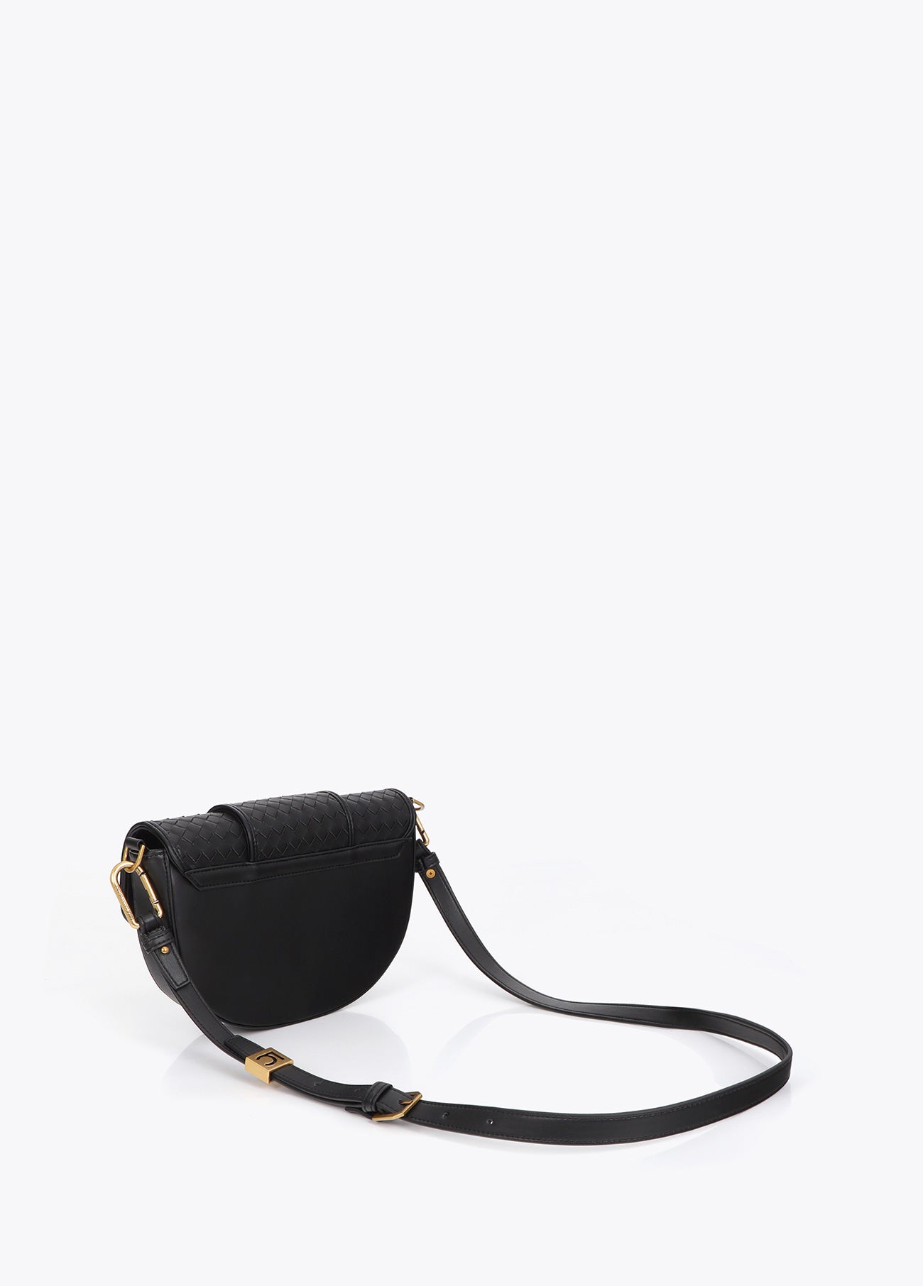 lf2604018-Half moon crossbody bag braided material-Black