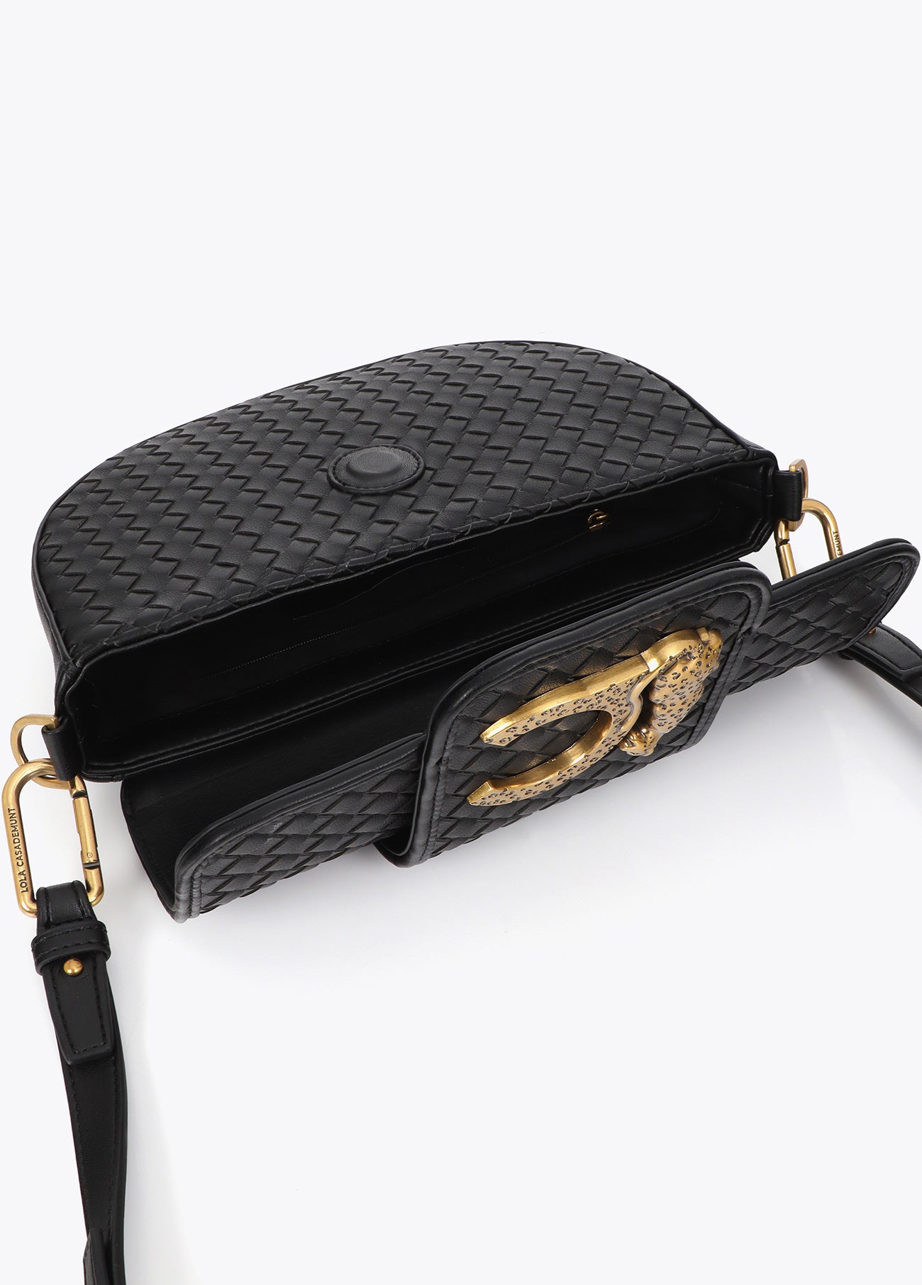 lf2604018-Half moon crossbody bag braided material-Black