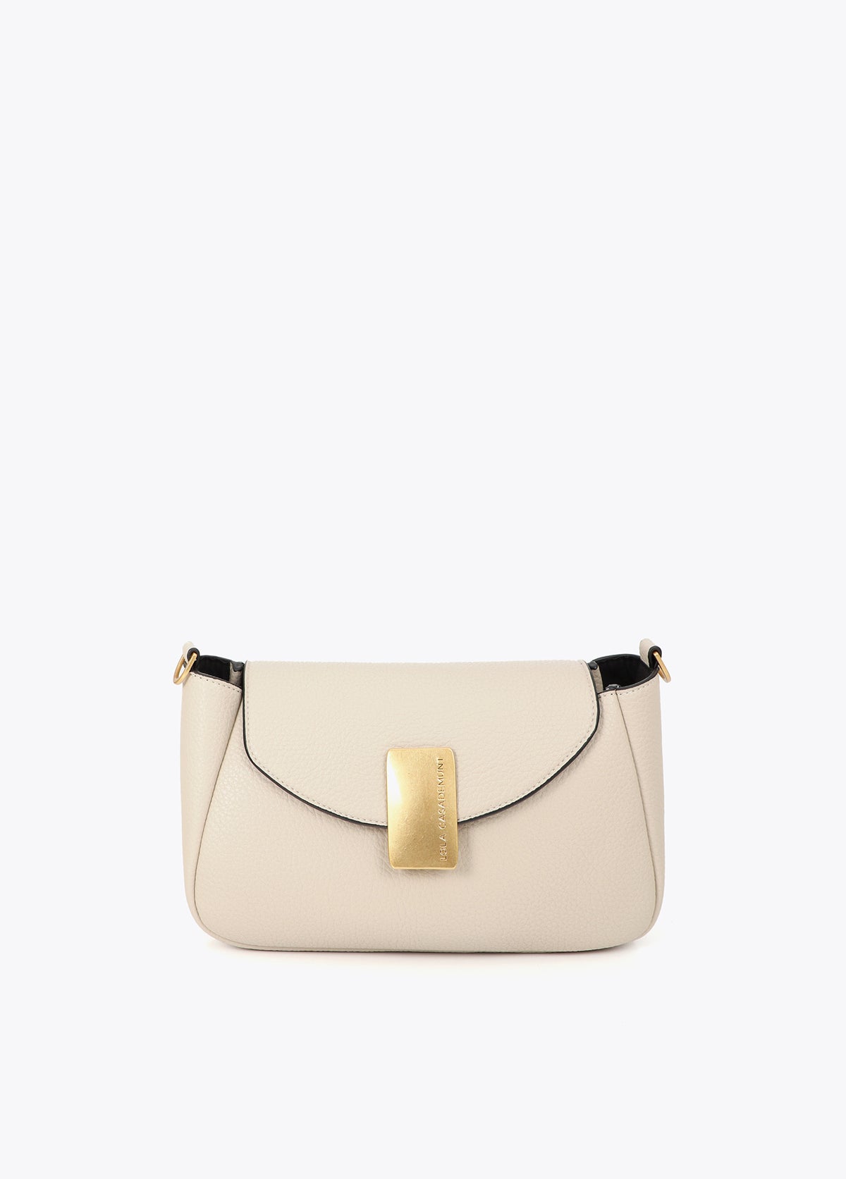 lf2604030-Leather-effect shoulder bag with metal closure detail-Ecru