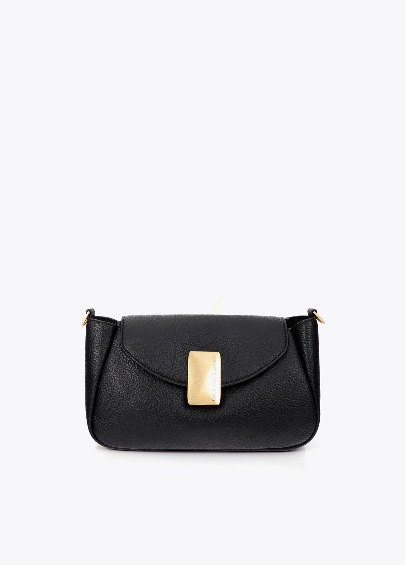 lf2604030-Leather-effect shoulder bag with metal closure detail-Black