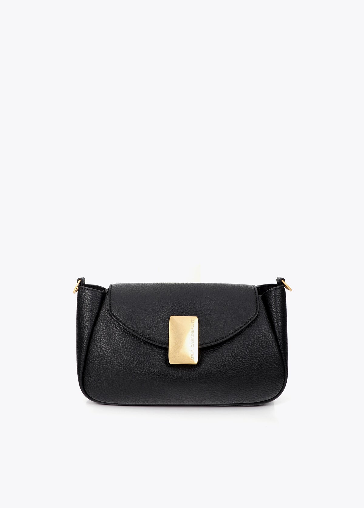lf2604030-Leather-effect shoulder bag with metal closure detail-Black