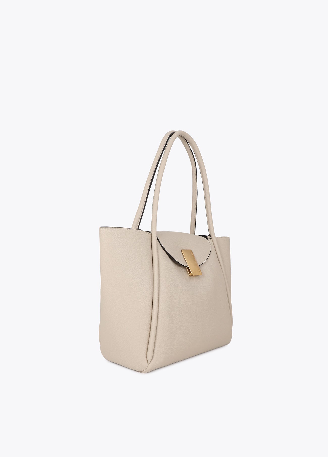lf2604031-Leather effect shopper detail metal closure-Ecru