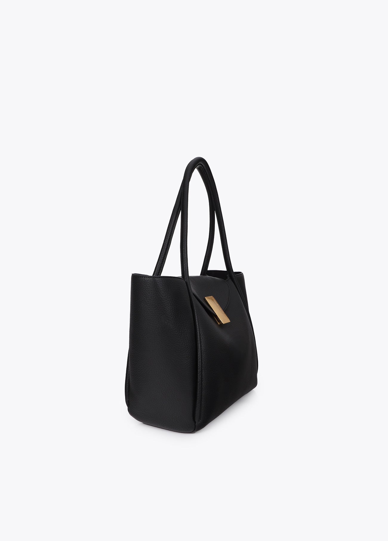 lf2604031-Leather effect shopper detail metal closure-Black