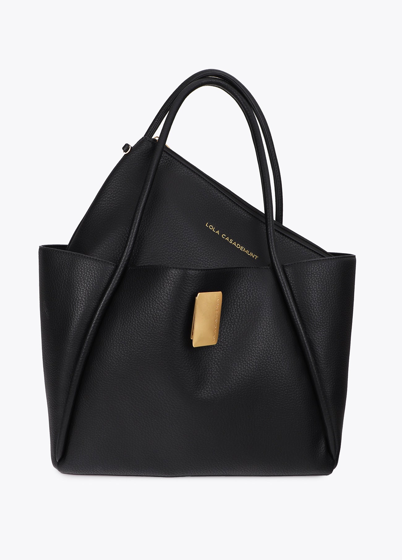 lf2604031-Leather effect shopper detail metal closure-Black