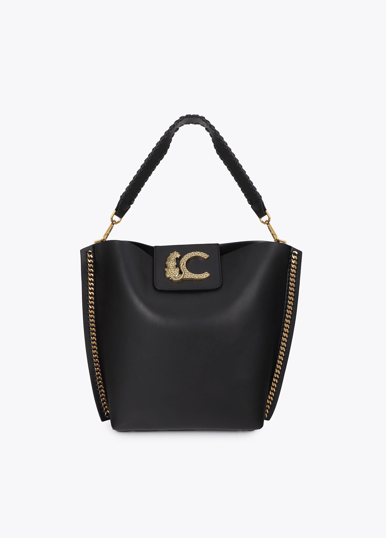 lf2604033-Shopper with chain detail and leopard logo-Black