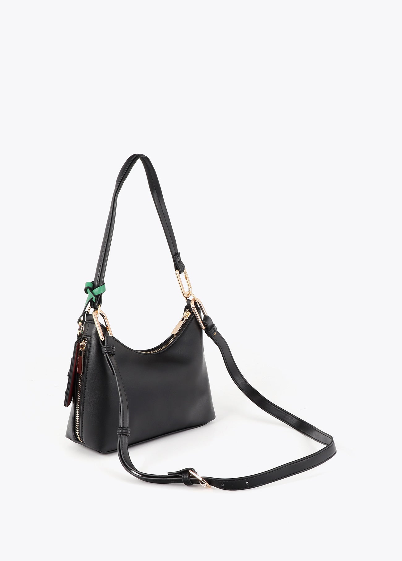 lf2604038-Faux leather shoulder bag with contrasting pendant-Black