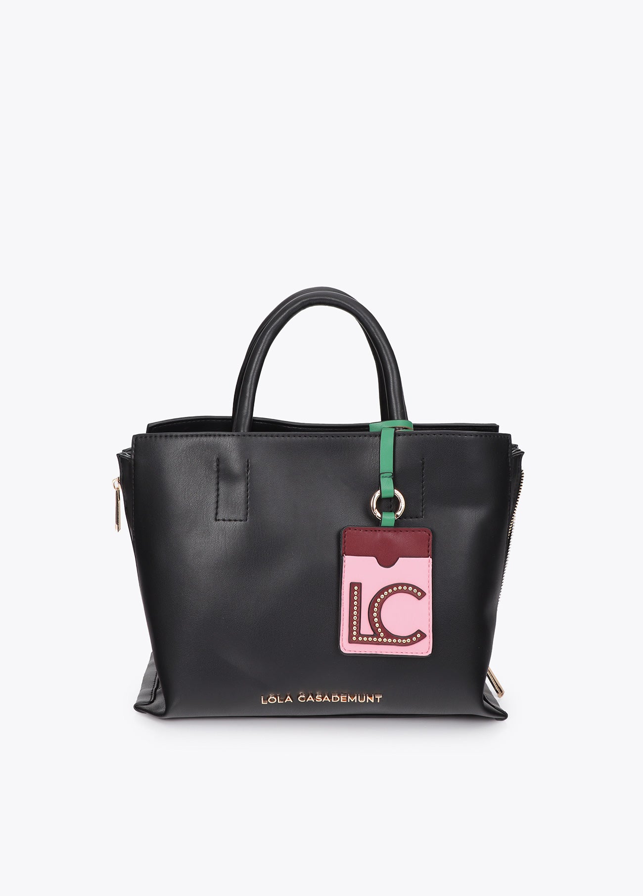 lf2604039-Leather-effect shopper with contrasting pendant-Black