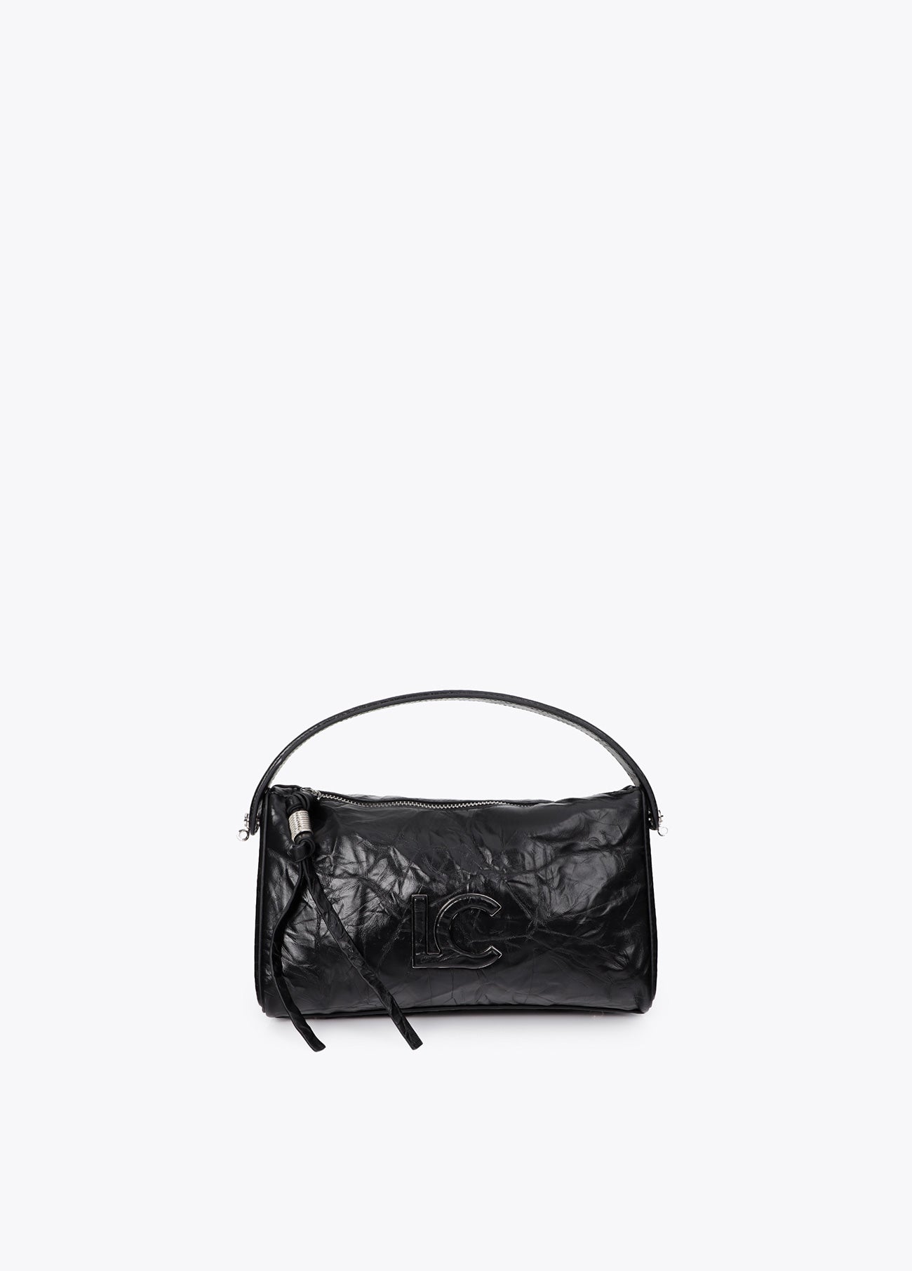lf2604040-Wrinkled leather effect shoulder bag-Black