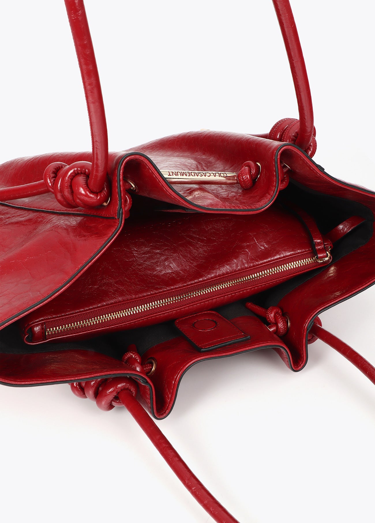 lf2604044-Shopper with metal tube detail with die-cut logo-Red