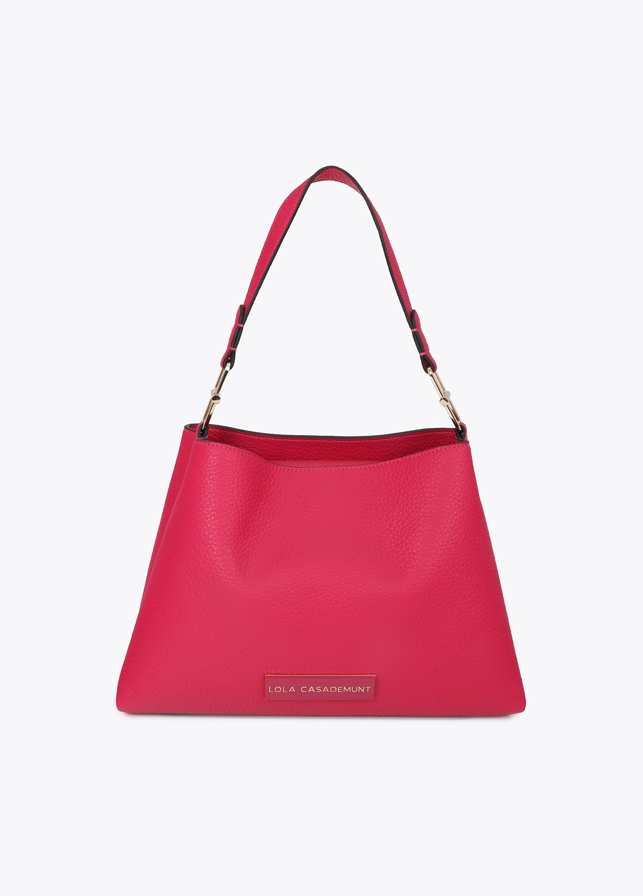 lf2604048-Leather effect shopper with matching logo-Fuchsia