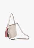 lf2604058-Faux leather shoulder bag with pompoms-Ecru