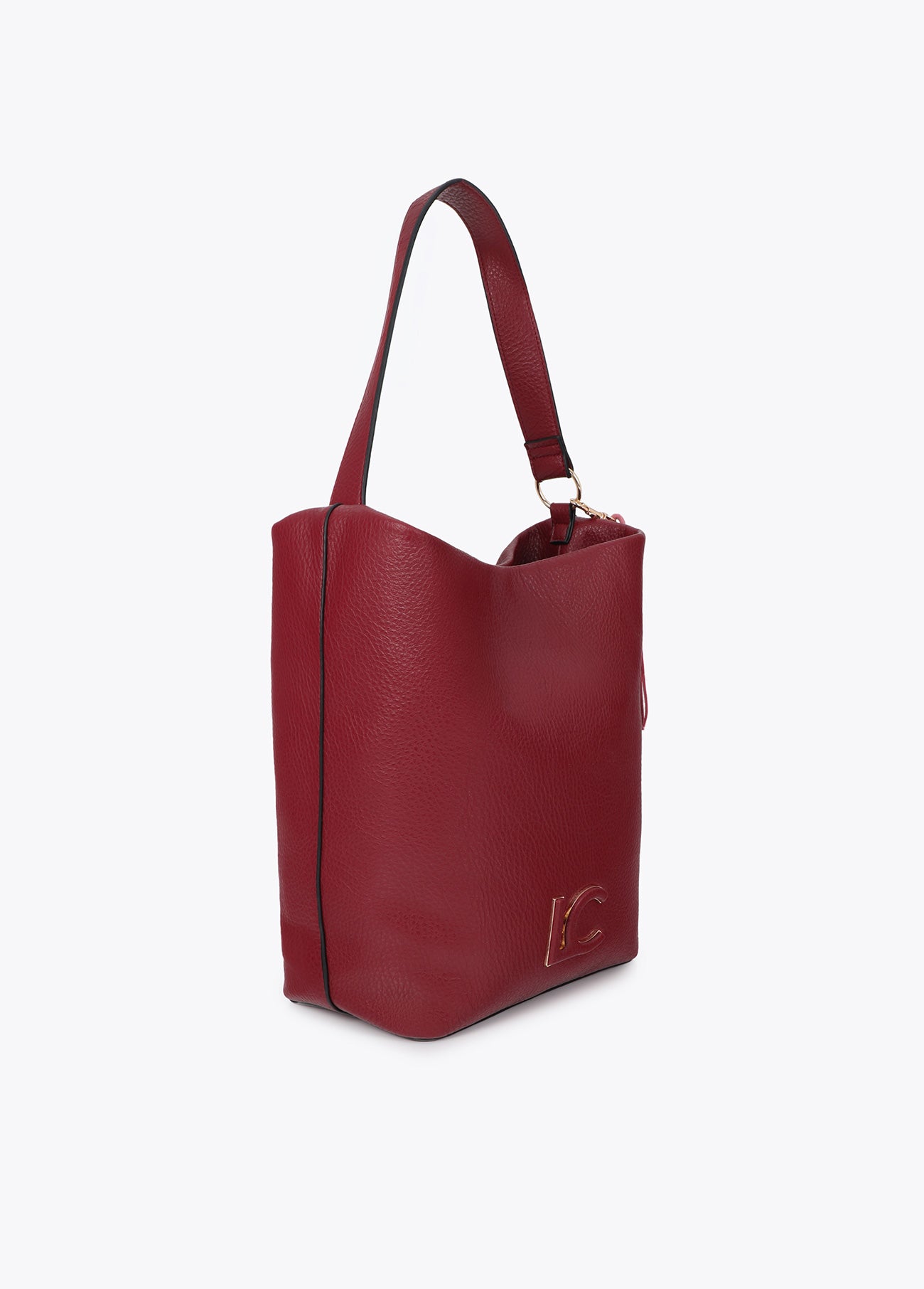 lf2604059-Leather-effect shopper with logo detail on the handle and pompoms-Bordeaux