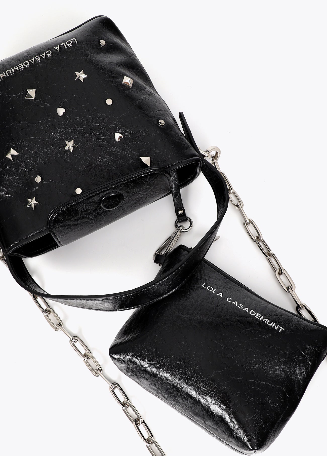 lf2604060-Star and heart studded shoulder bag-Black