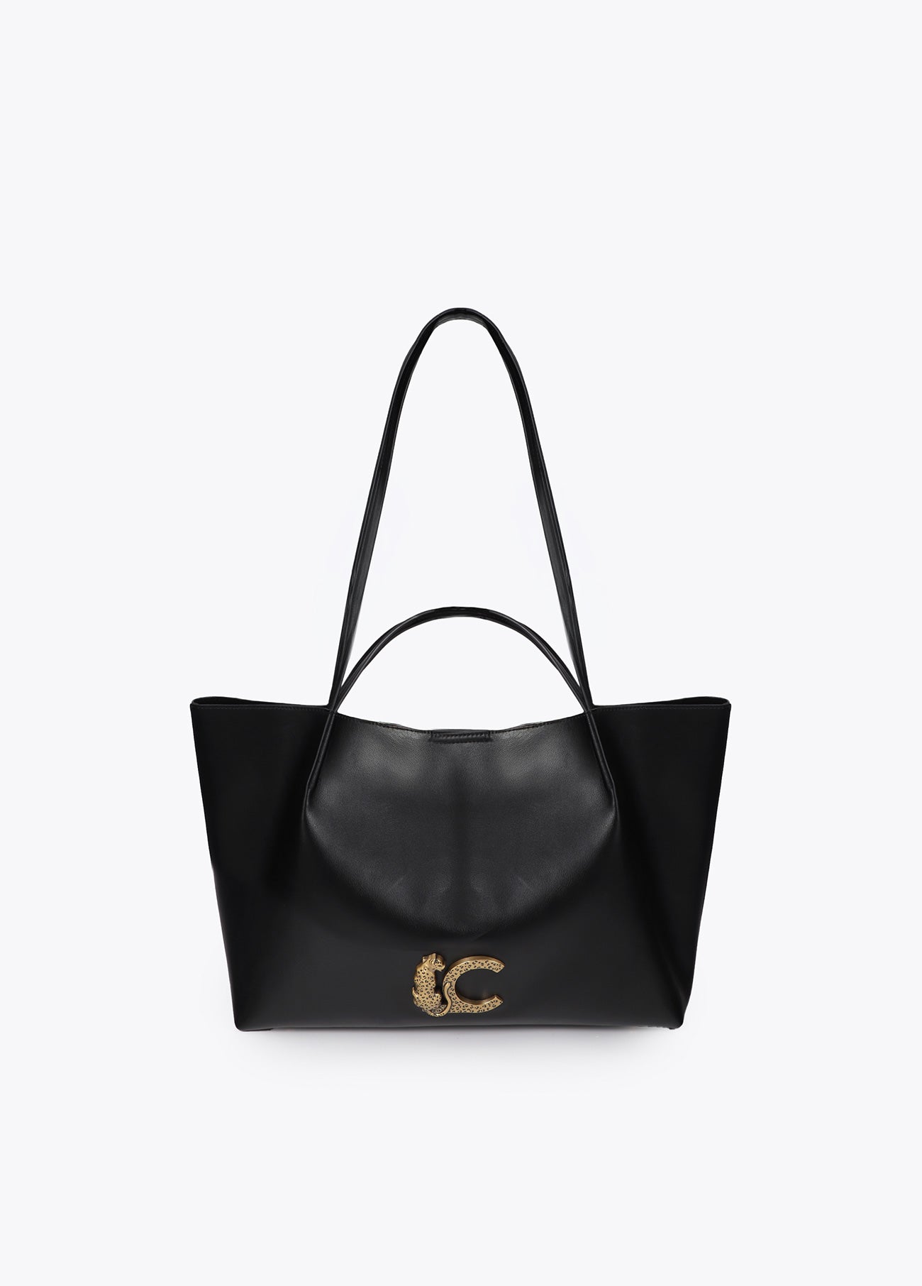 lf2604070-Leather-effect shopper with double handle-Black