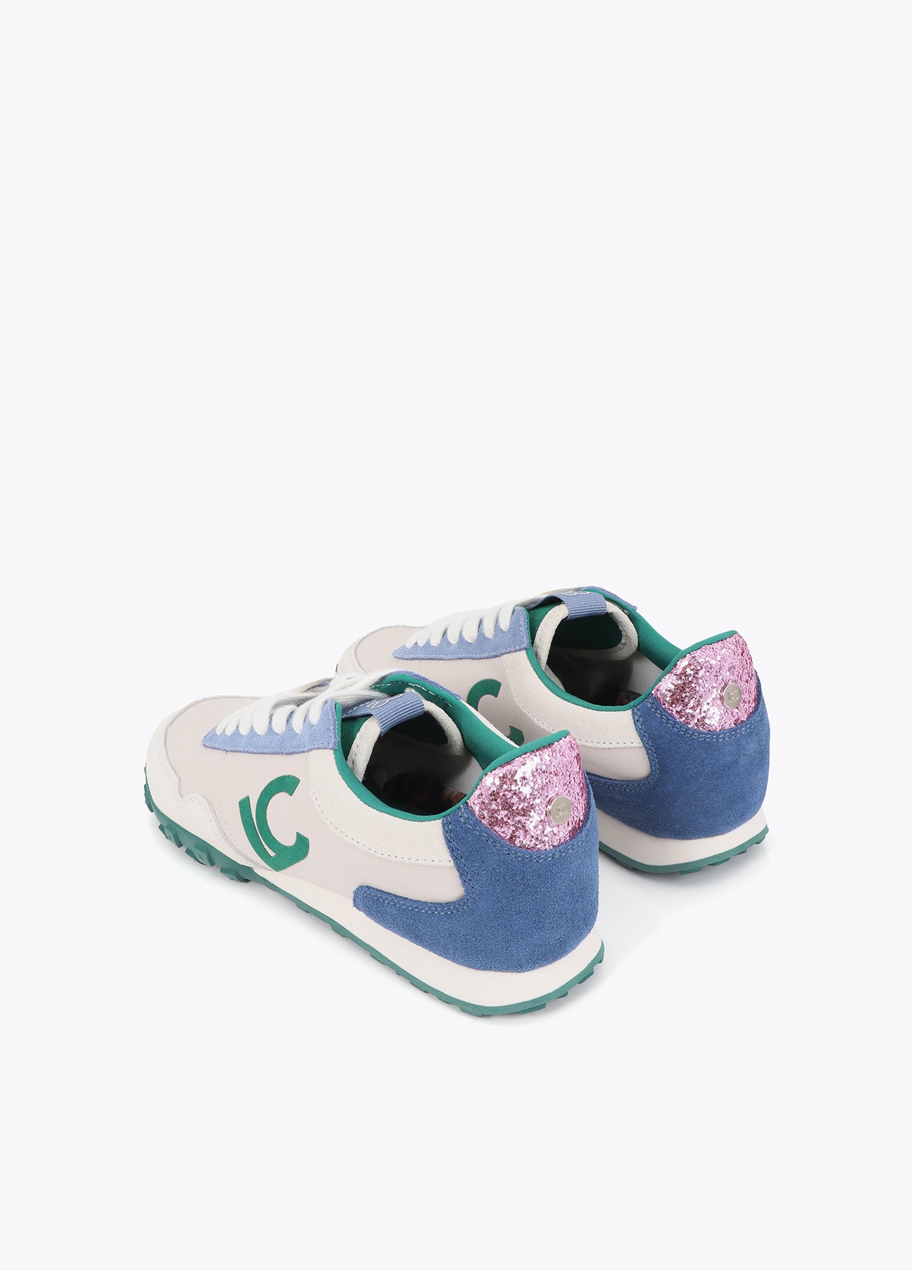 lf2605005-Sporty combination in different materials and leather-Ecru-Blue