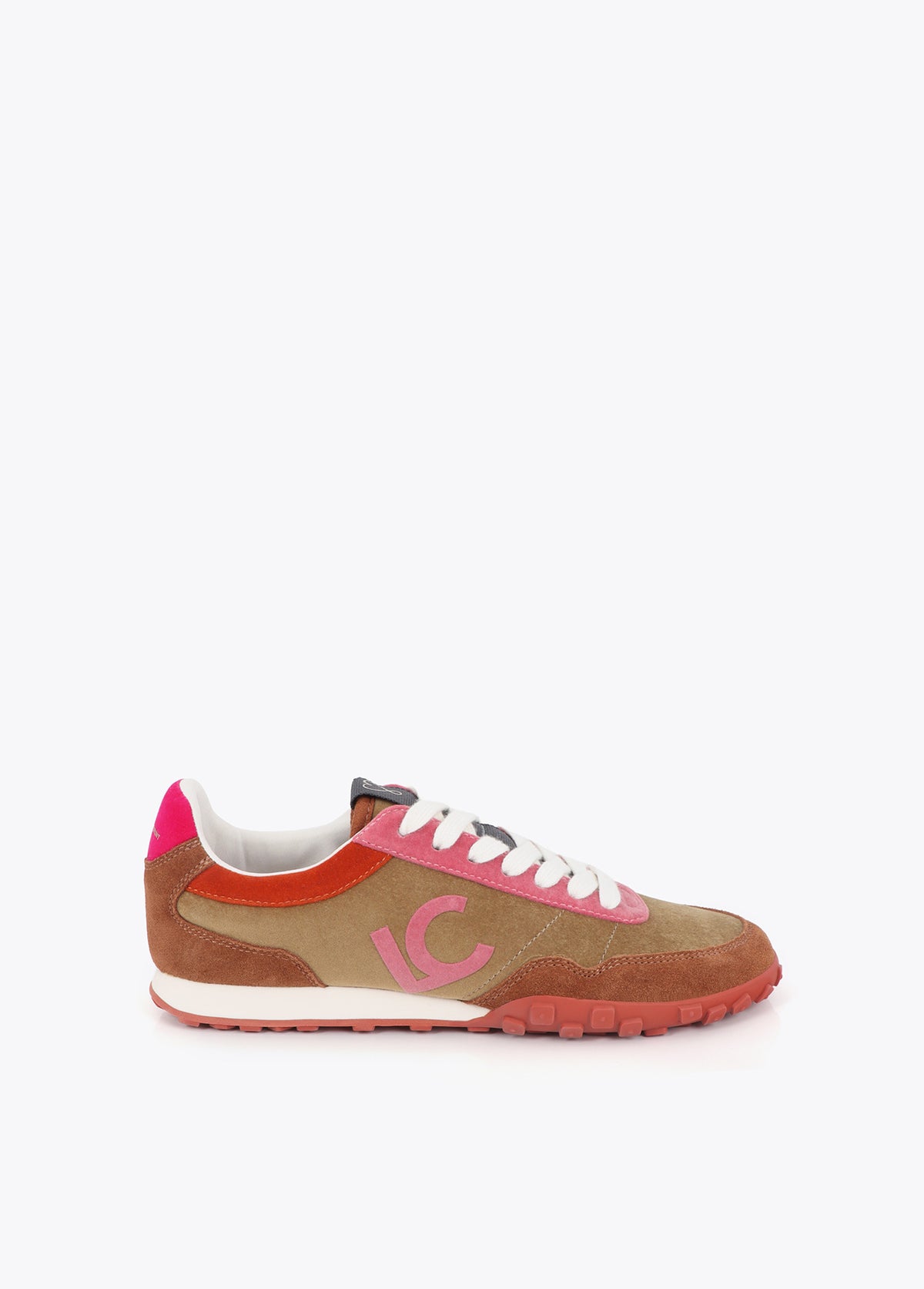 lf2605009-Sporty combination in different materials and leather-Brown-Pink
