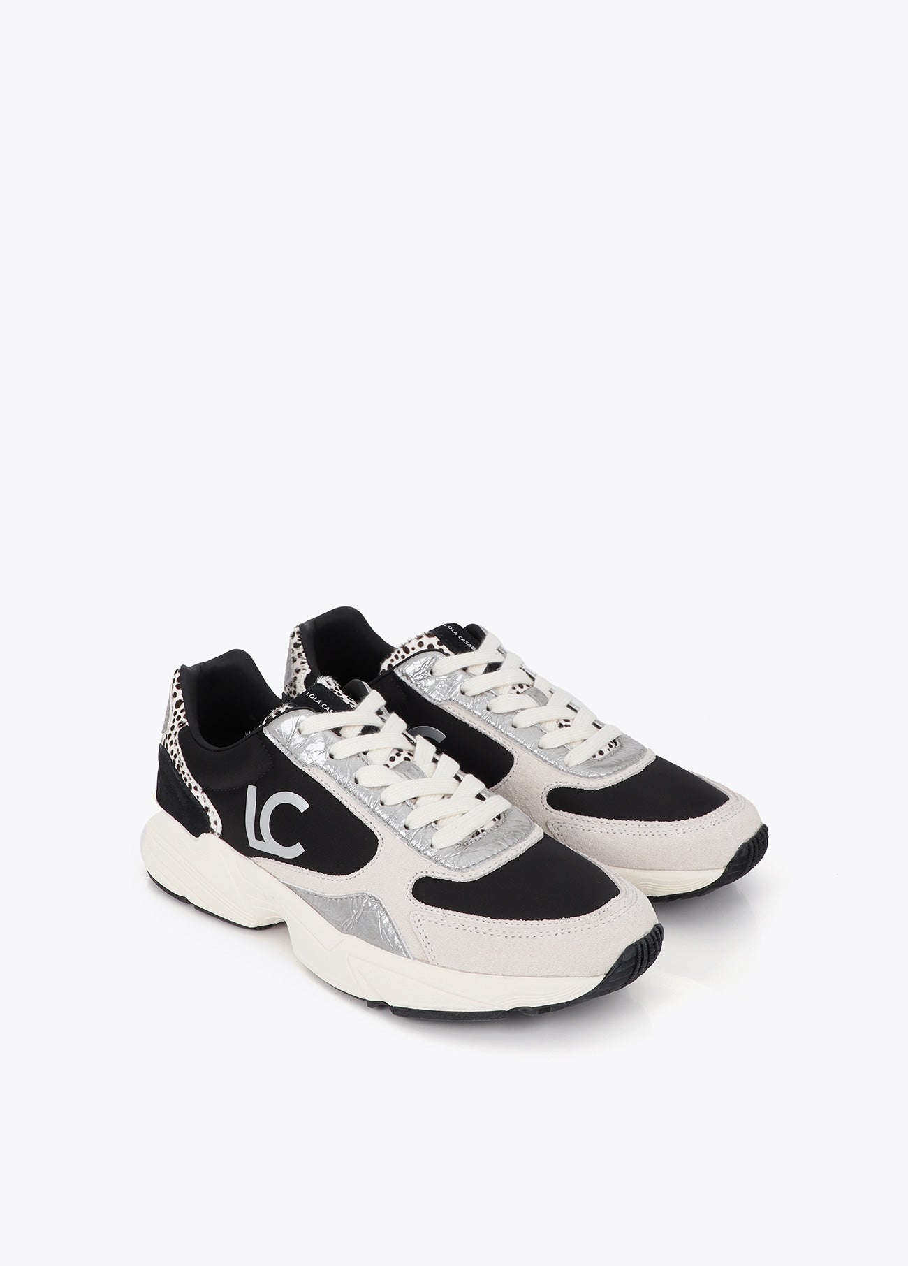 lf2605018-Sneaker with a combined running sole in different materials and leather-Black-Ecru