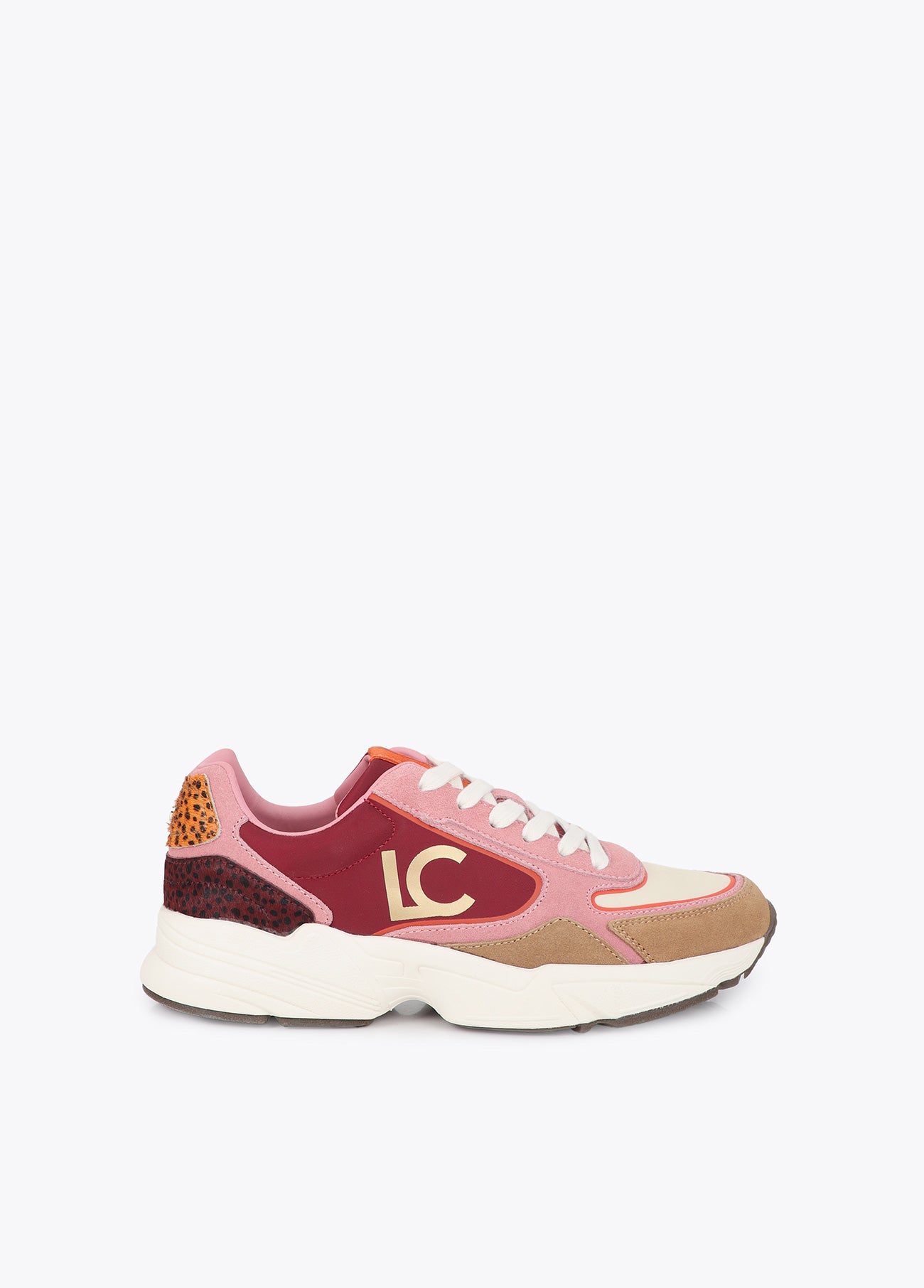 lf2605019-Sneaker with a combined running sole in different materials and leather-Pink-Orange