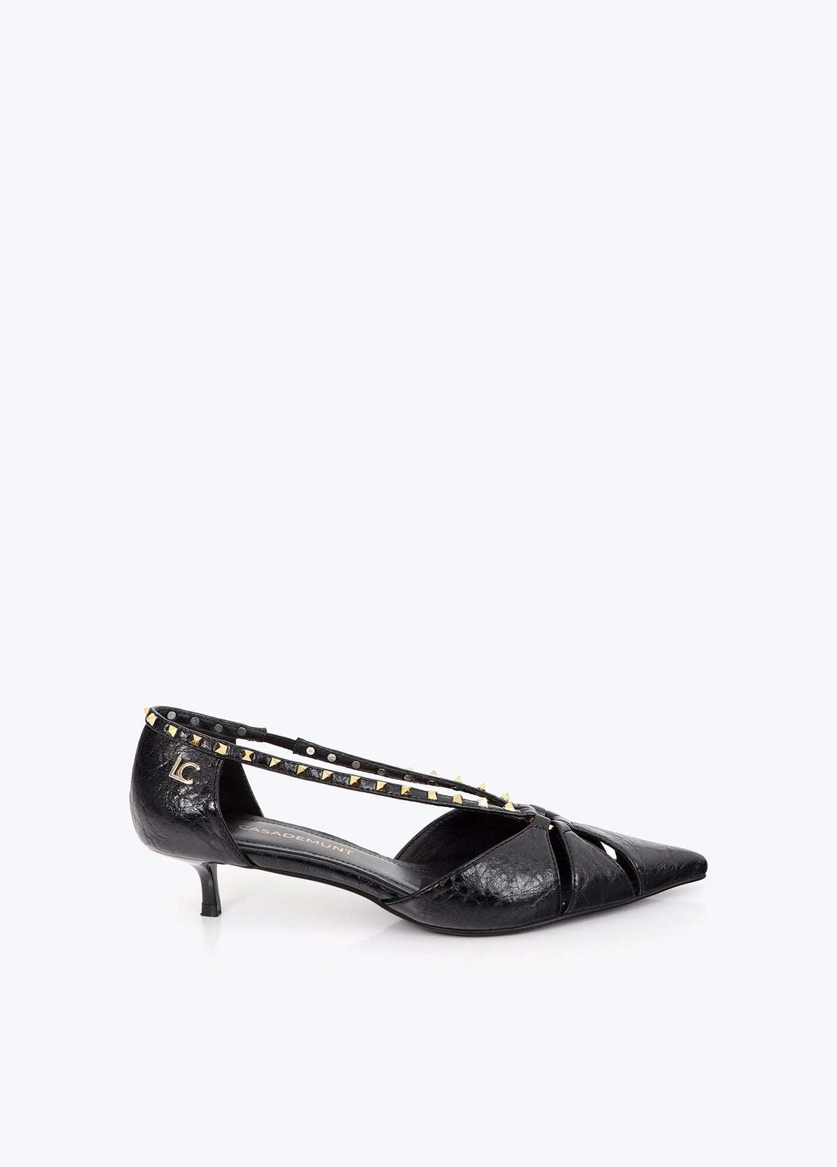 lf2605021-Semi-open stiletto with square studded trim-Black