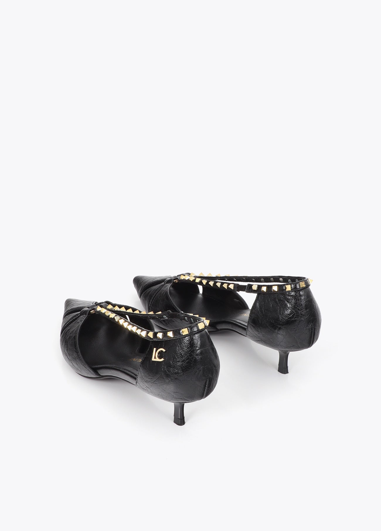 lf2605021-Semi-open stiletto with square studded trim-Black