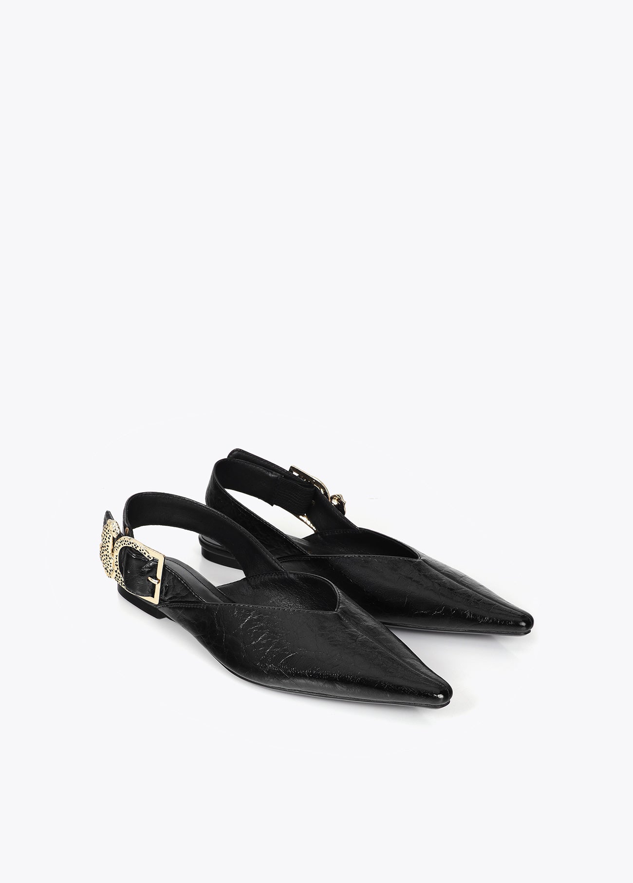 lf2605022-Leopard buckle flat shoe-Black