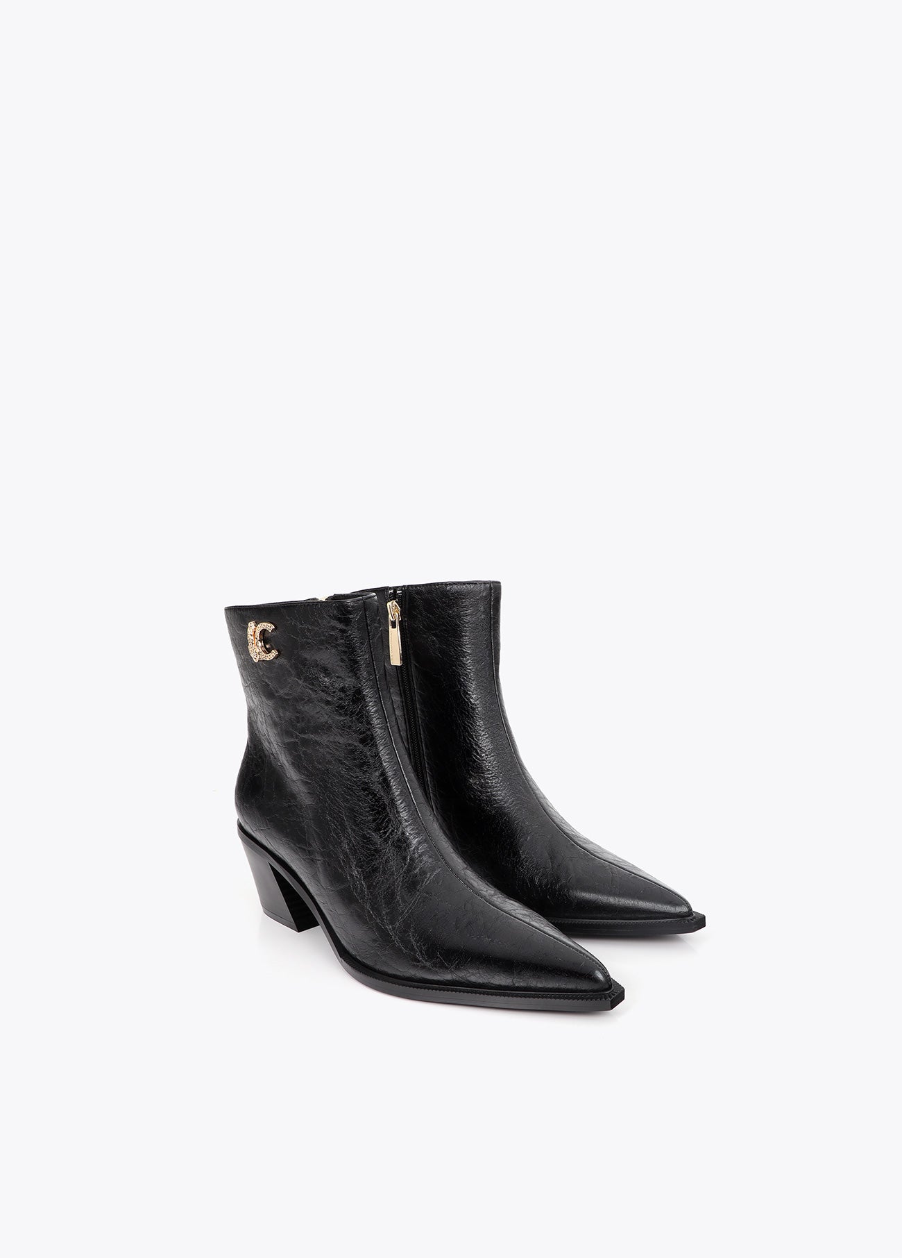 lf2605023-LC textured leopard leather effect ankle boots-Black