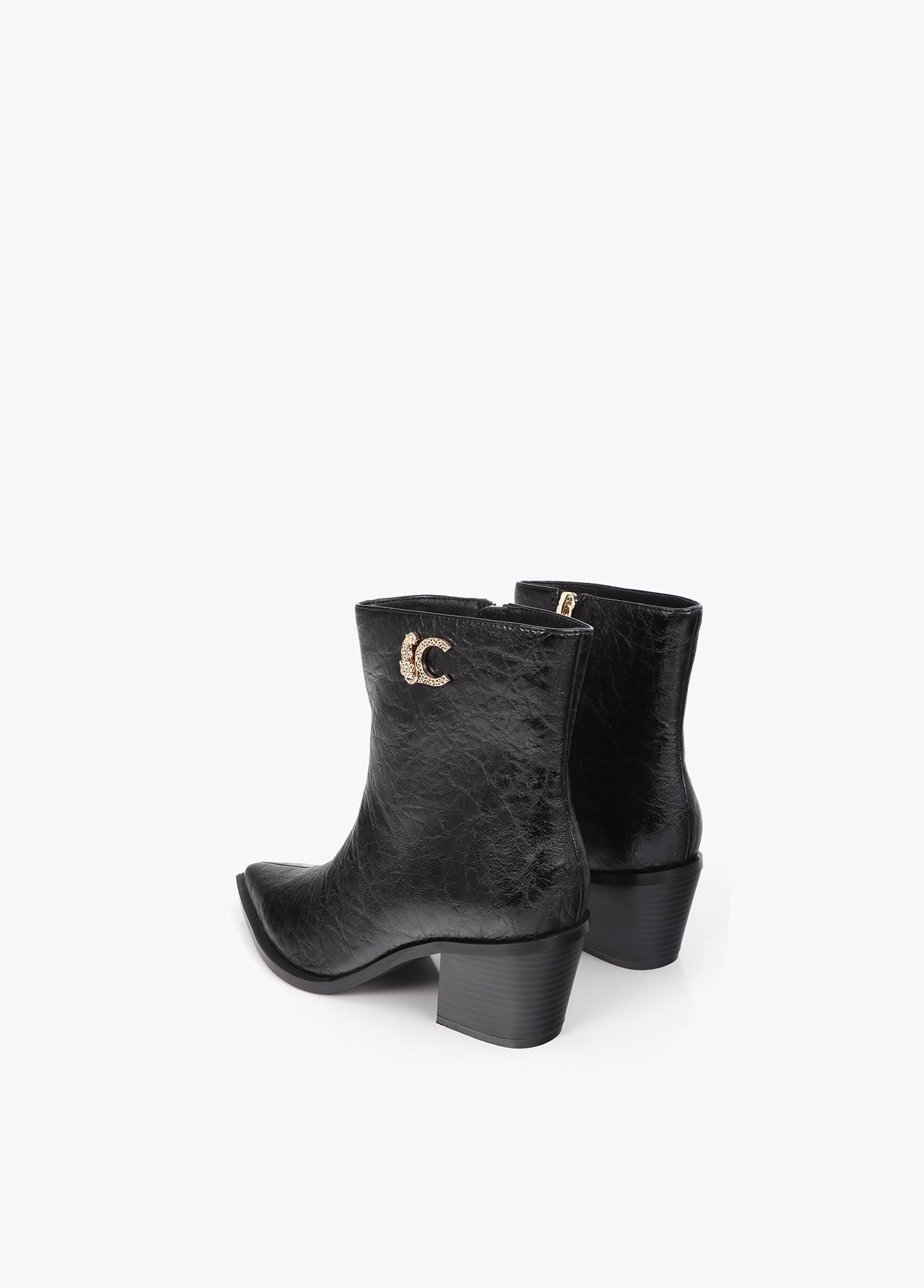 lf2605023-LC textured leopard leather effect ankle boots-Black