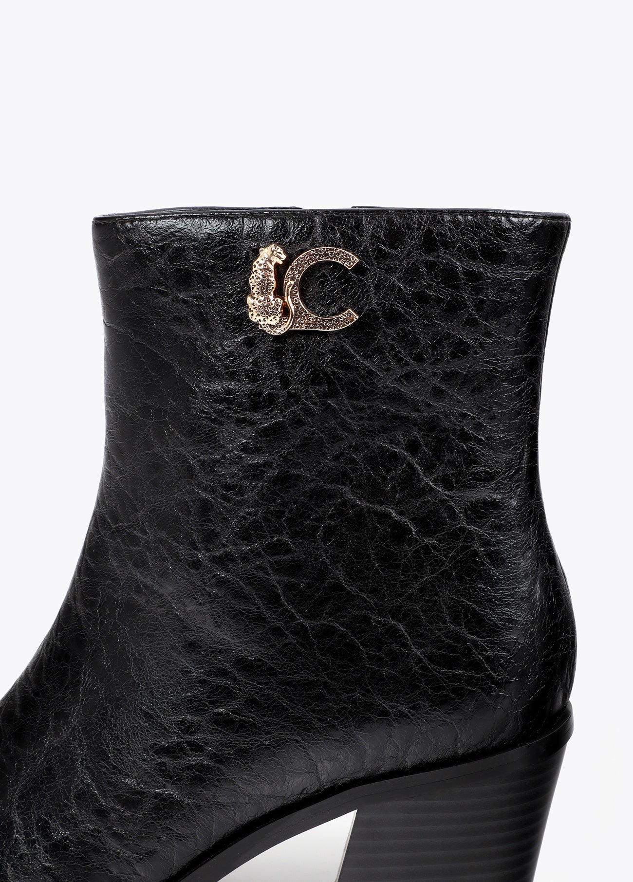 lf2605023-LC textured leopard leather effect ankle boots-Black