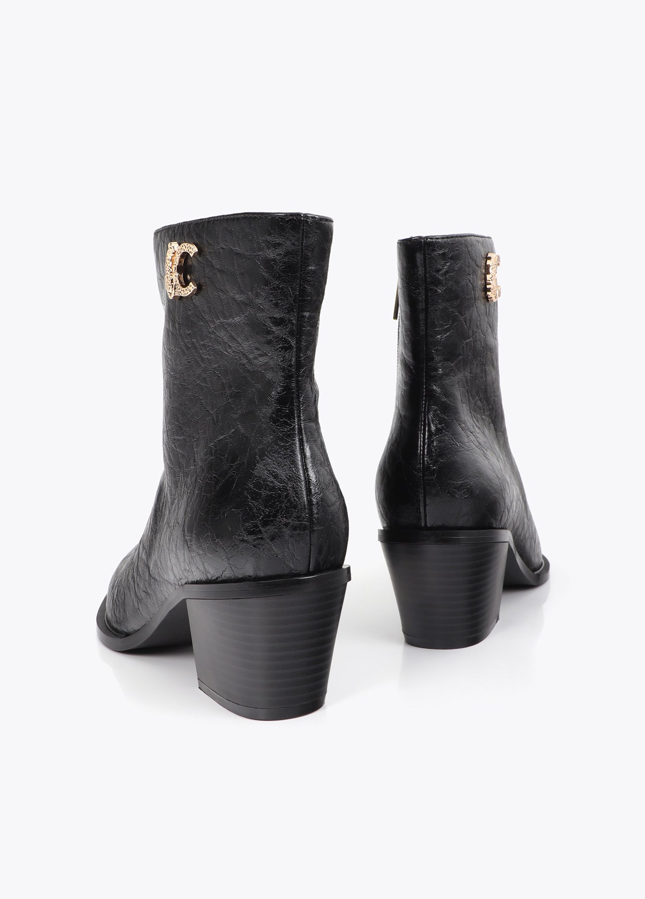 lf2605023-LC textured leopard leather effect ankle boots-Black