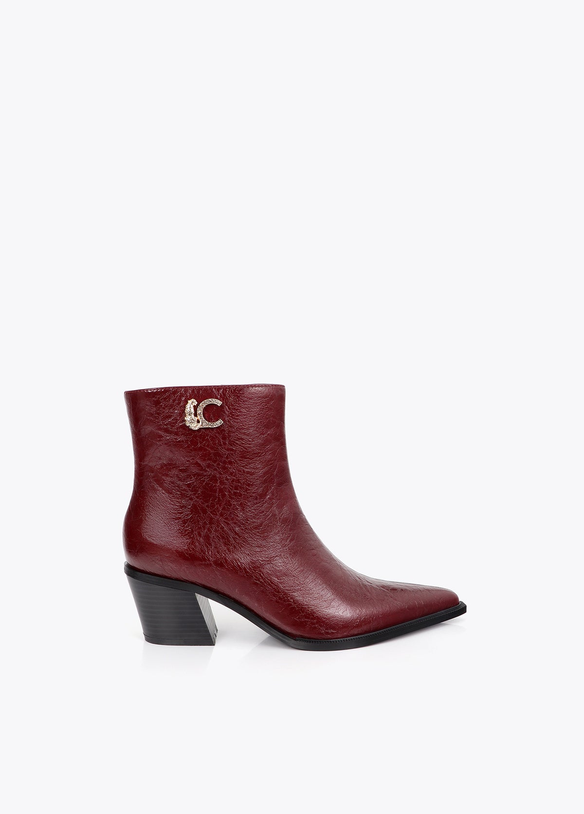 lf2605023-LC textured leopard leather effect ankle boots-Bordeaux
