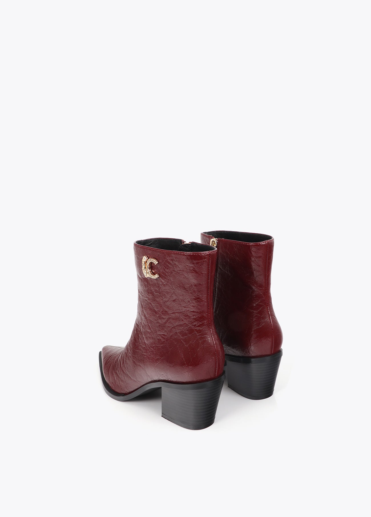 lf2605023-LC textured leopard leather effect ankle boots-Bordeaux