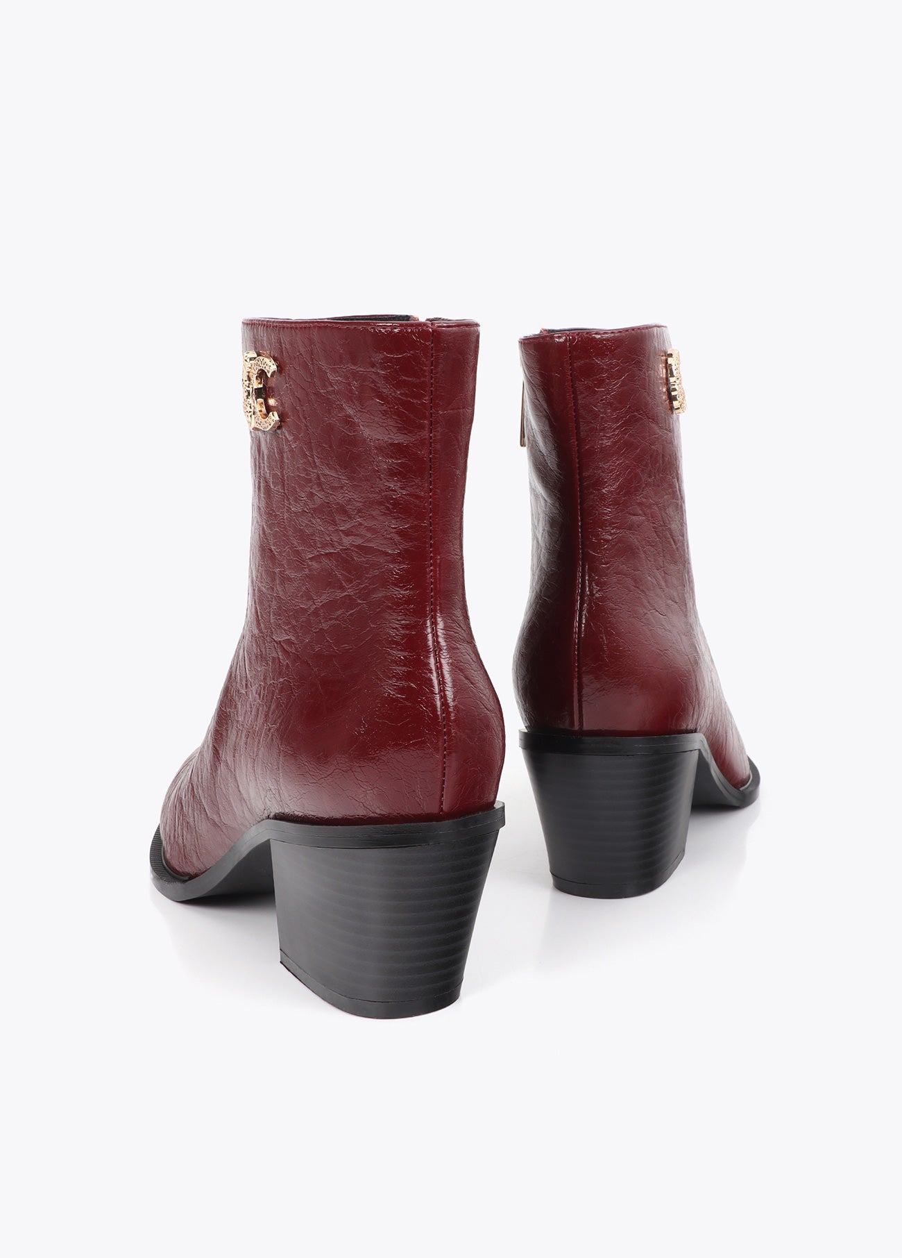 lf2605023-LC textured leopard leather effect ankle boots-Bordeaux
