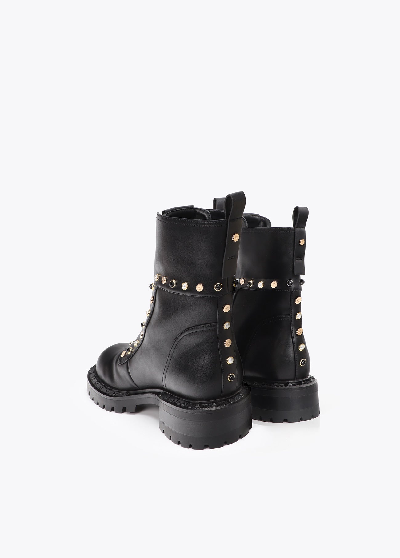 lf2605028-Flat ankle boot with pearl appliqués and LC stud detail-Black