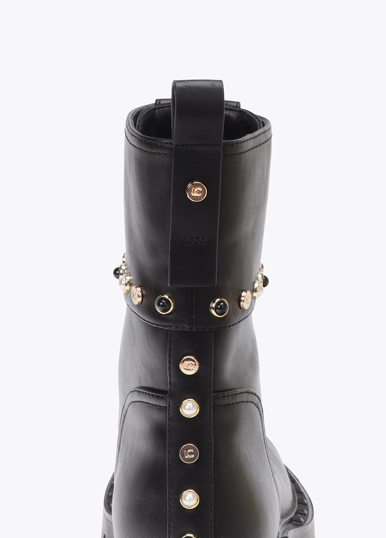 lf2605028-Flat ankle boot with pearl appliqués and LC stud detail-Black