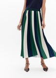 lf2608004-Tricolor pleated midi skirt-Green-Blue