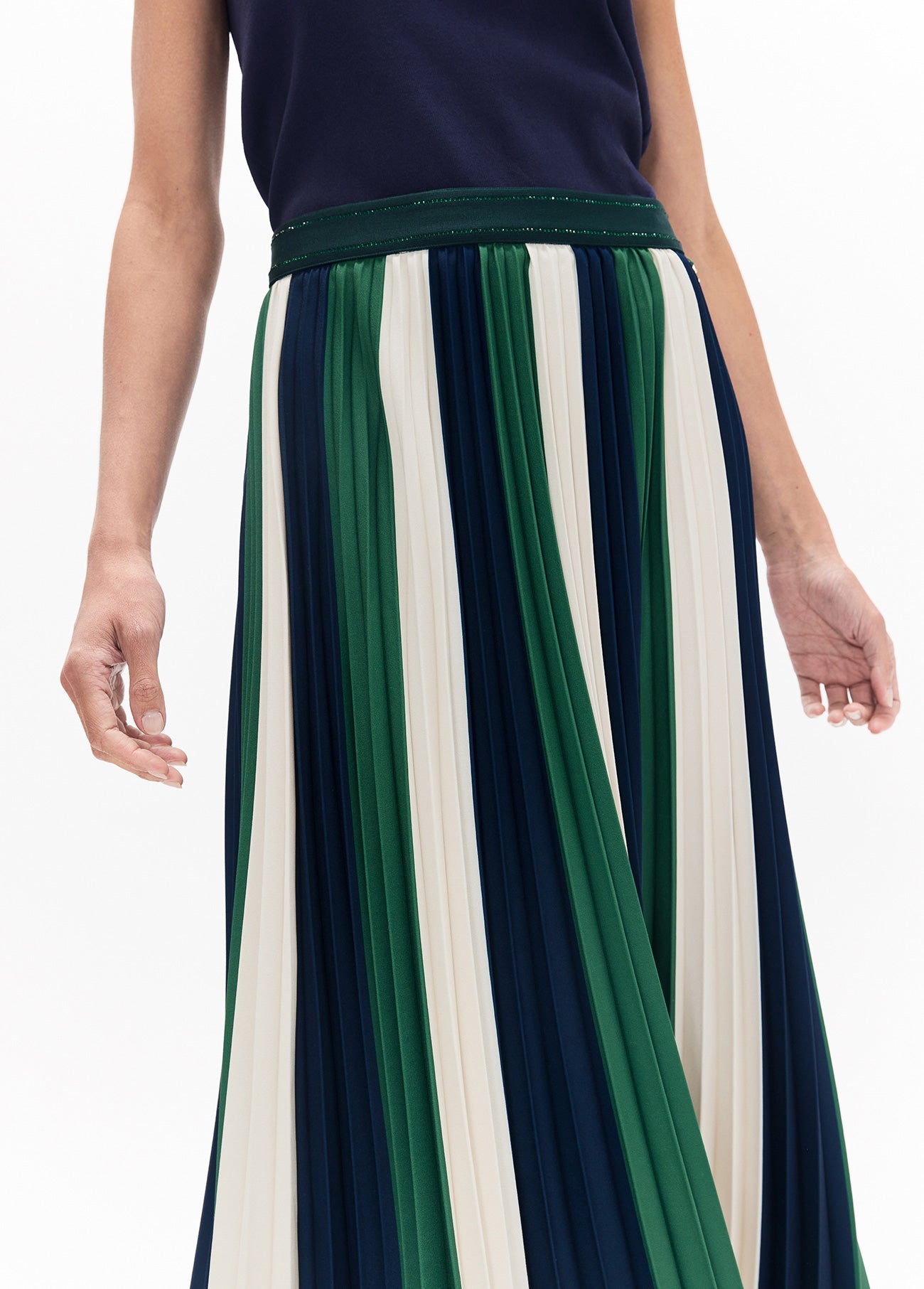 lf2608004-Tricolor pleated midi skirt-Green-Blue