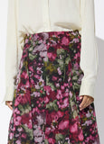 lf2608009-Midi skirt with floral print godets-Green-Green