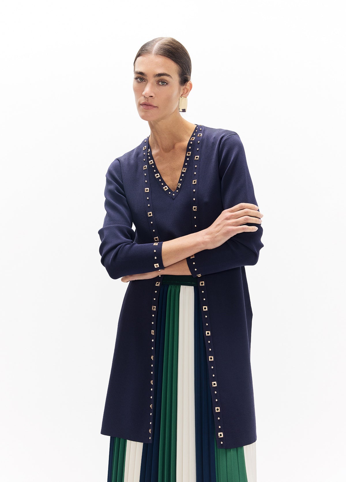 lf2611012-Long studded cardigan-Navy