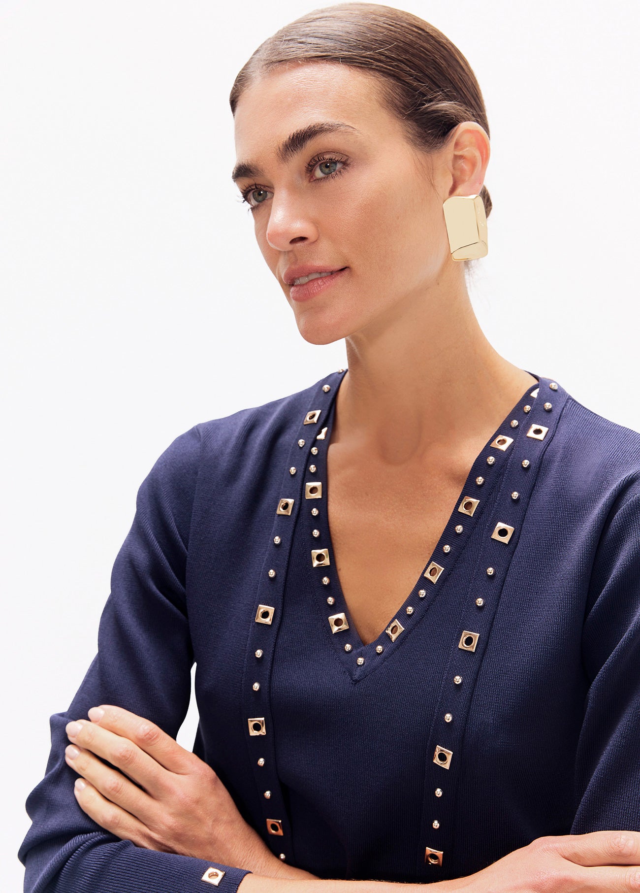 lf2611012-Long studded cardigan-Navy
