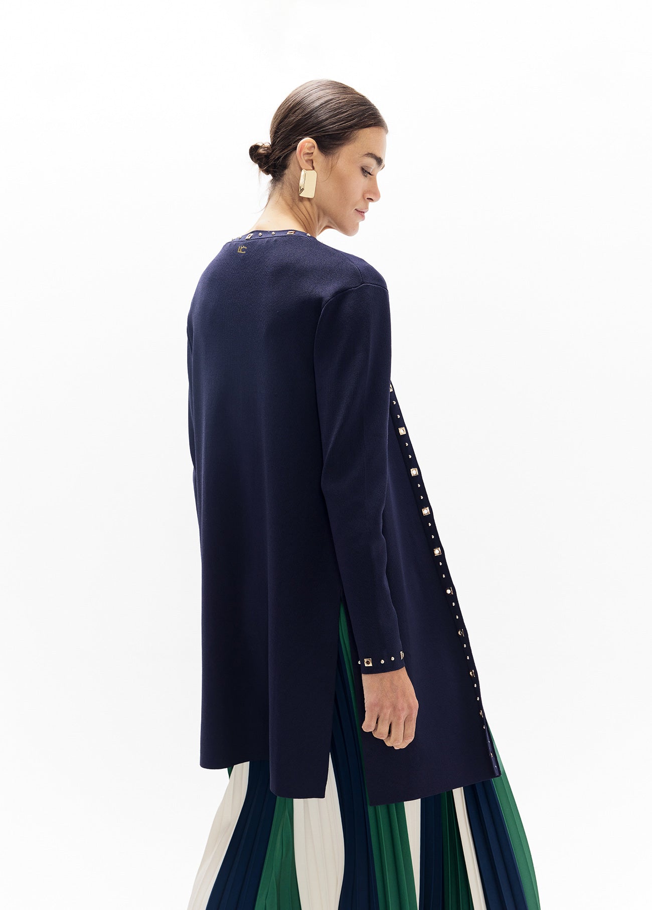 lf2611012-Long studded cardigan-Navy