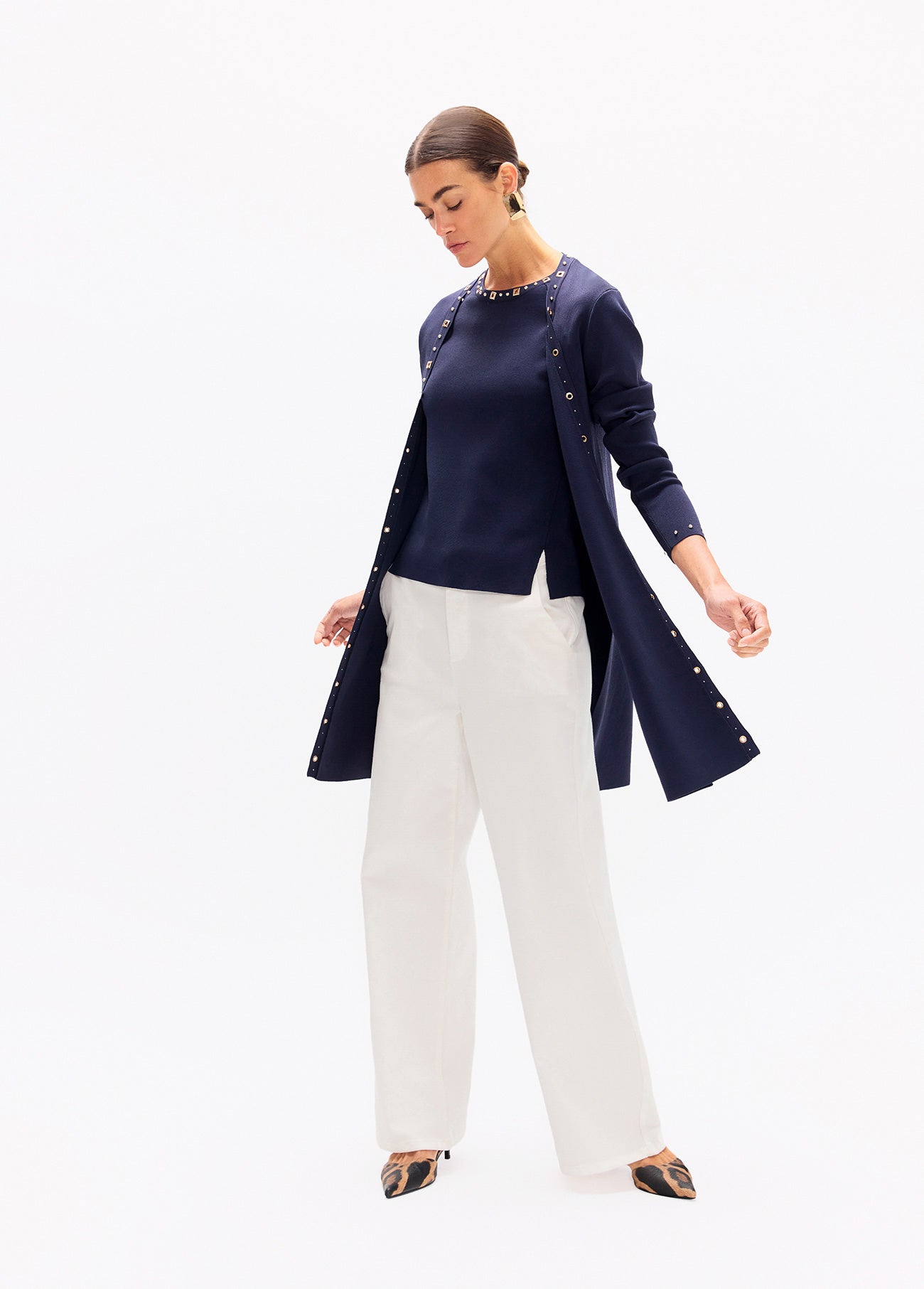 lf2611012-Long studded cardigan-Navy