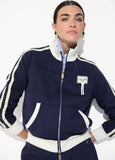 lf2611031-Sweatshirt with two-tone side stripe detail and rhinestones, front and back patch-Medium Blue