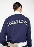 lf2611031-Sweatshirt with two-tone side stripe detail and rhinestones, front and back patch-Medium Blue