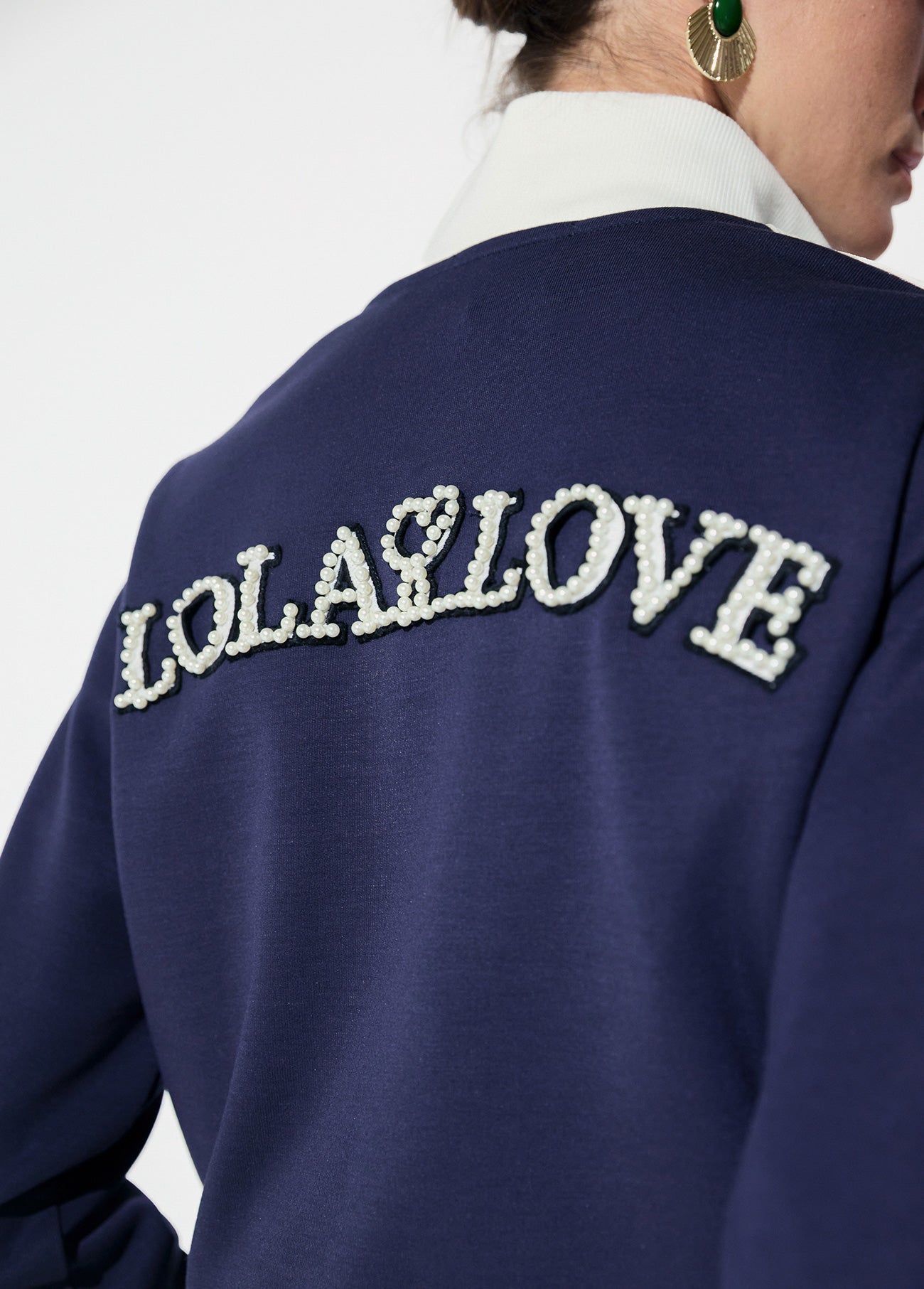lf2611031-Sweatshirt with two-tone side stripe detail and rhinestones, front and back patch-Medium Blue