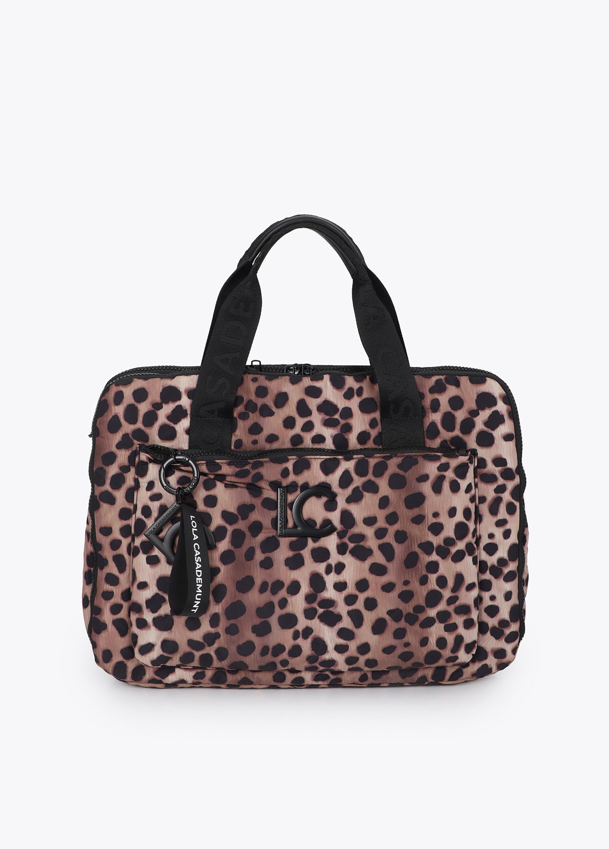 lf2612015-Nylon computer case with animal print-Brown-Black