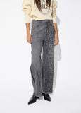 lf2614017-Leopard straight camal jeans with matching leather effect-Dark Grey