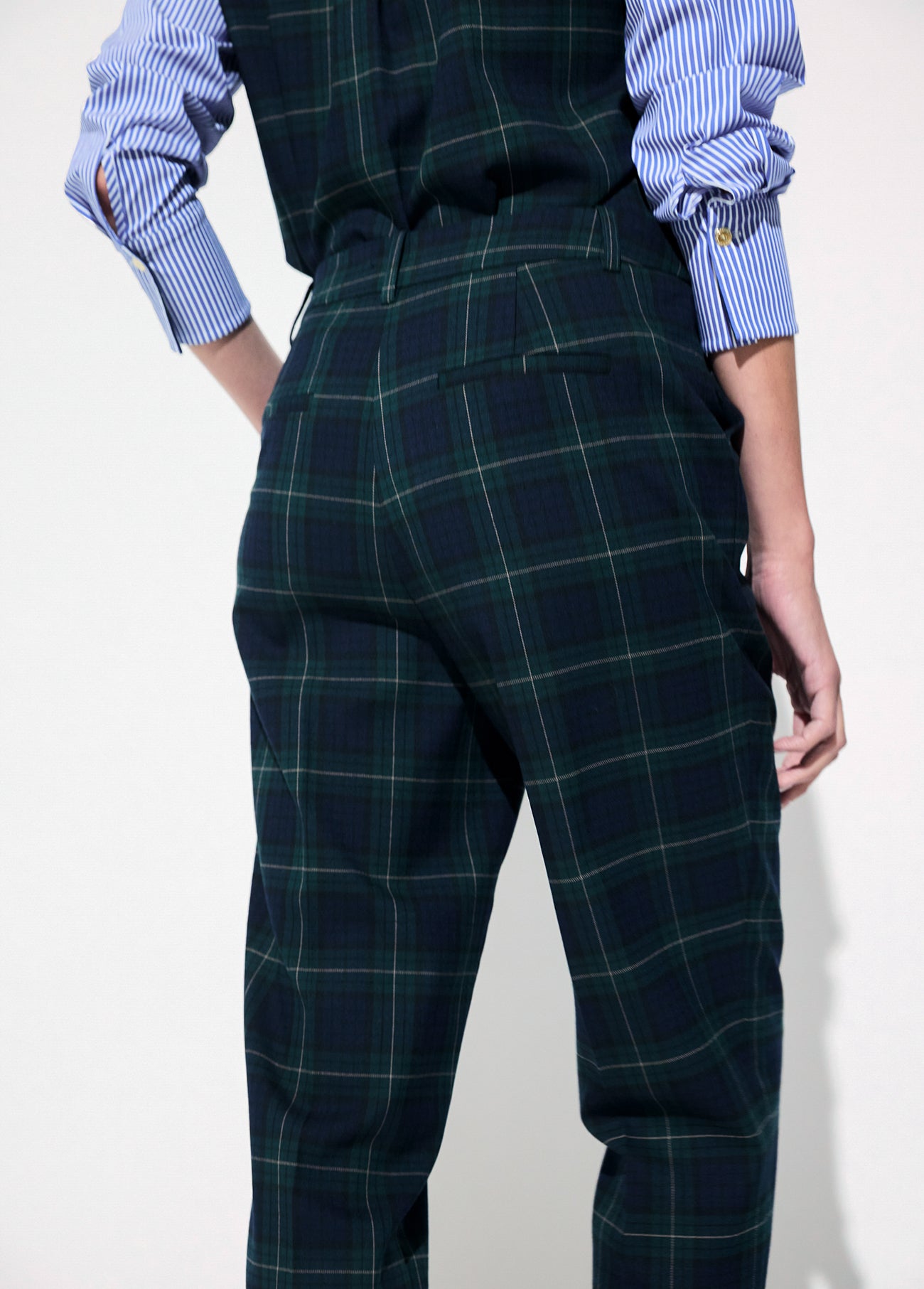 lf2614024-Barcelona plaid silhouette trousers-Blue-Green