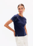lf2615003-Round and square studded t-shirt-Navy