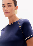 lf2615003-Round and square studded t-shirt-Navy